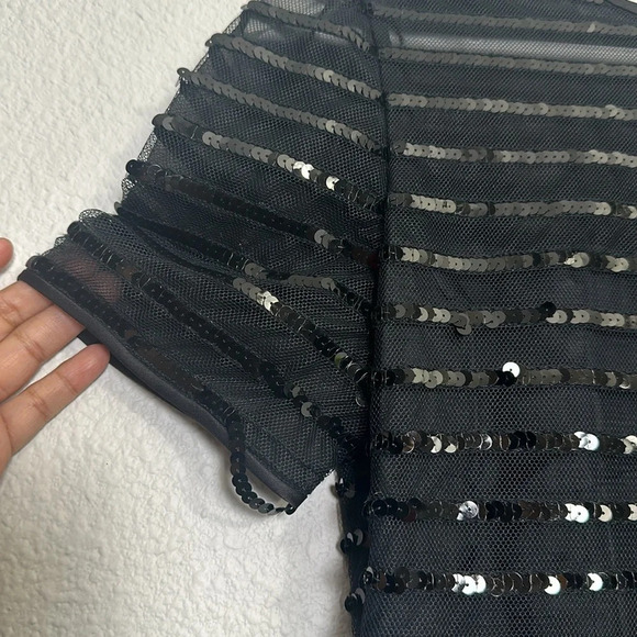 Carolina Herrera Black Sequin Sheer Stripe Cocktail Midi Dress Size 4 Formal - Picture 3 of 15